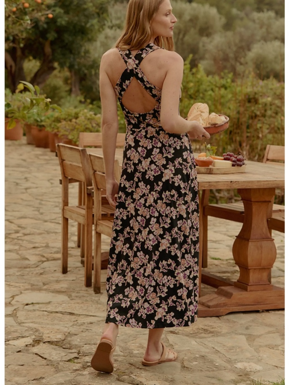 Pact Maxi Dress Organic Cotton Fit Flare Womens XL Black Floral Granola - Picture 12 of 13